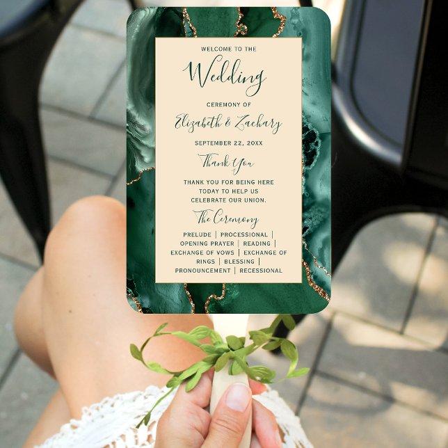Emerald Green Gold Agate Champagne Wedding Program Fächer (Von Creator hochgeladen)