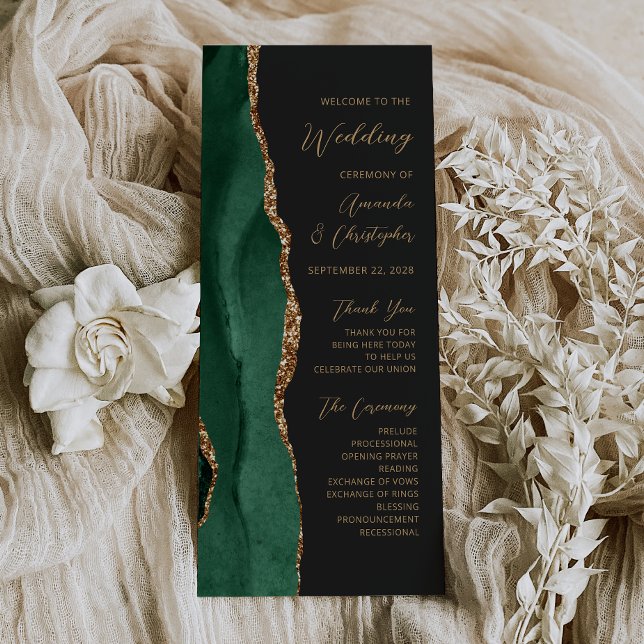 Emerald Green Gold Agate Dark Wedding Program (Von Creator hochgeladen)
