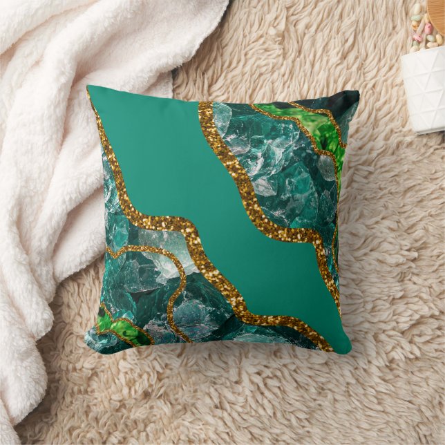 Emerald Green & Gold Agate Geode Glitzer Kissen (Decke)