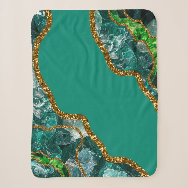 Emerald Green & Gold Agate Geode Glitzer Sherpadecke (Vorderseite)