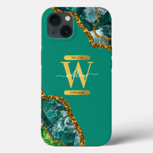 Emerald Green & Gold Agate Geode Monogram Case-Mate iPhone Hülle