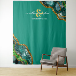 Emerald Green & Gold Agate Geode Wedding Backgroun Wandteppich