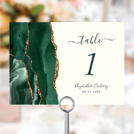 Emerald Green Gold Agate Ivory Wedding Tischnummer