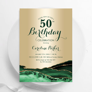 Emerald Green Gold Agate Marble 50. Geburtstag Einladung