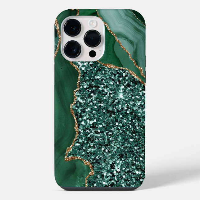 EMERALD GREEN & GOLD AGATE PATTERN iPhone 14 PRO MAX  HÜLLE (Rückseite)