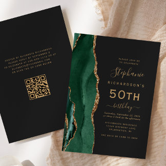 Emerald Green Gold Agate QR Code 50. Geburtstag Einladung