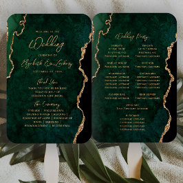 Emerald Green Gold Agate Script Wedding Program Fächer