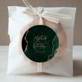 Emerald Green Gold Agate Script Wedding Runder Aufkleber