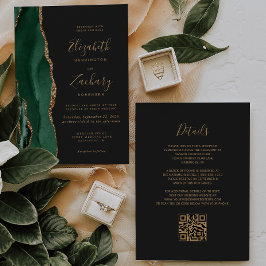 Emerald Green Gold Agate Slate QR Code Hochzeit Einladung