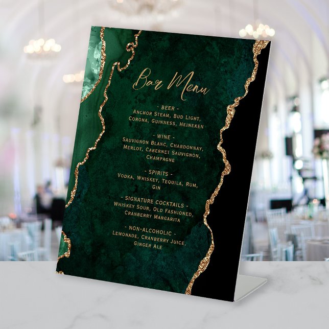 Emerald Green Gold Agate Wedding Bar Menu Sockelschild (Von Creator hochgeladen)