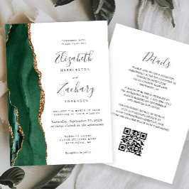 Emerald Green Gold Agate White QR Code Hochzeit Einladung
