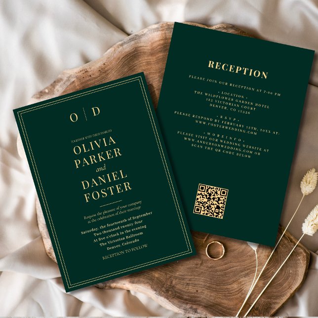 Emerald Green Gold All in One QR Code Wedding Einladung (Von Creator hochgeladen)