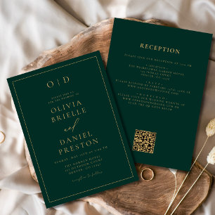 Emerald Green Gold All in One QR Code Wedding Einladung