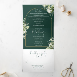 Emerald Green Gold Arch Greenerity Foto Wedding Dreifach Gefaltete Einladung
