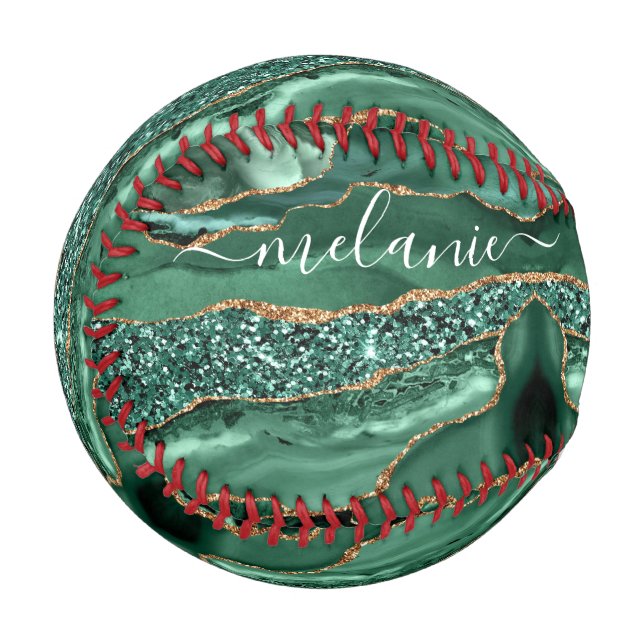 Emerald Green Gold Baseball mit Individuelle Name (Vorderseite Links)