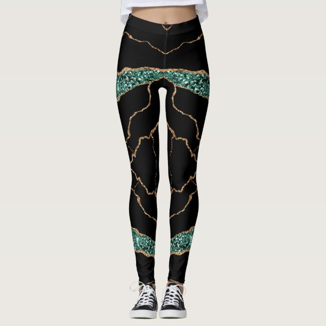 Emerald Green Gold Black Leggings (Vorderseite)