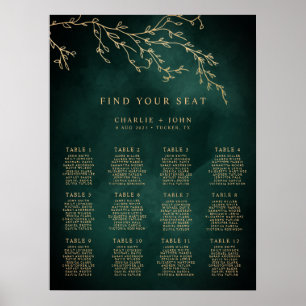 Emerald Green & Gold Botanic Seating Chart Poster