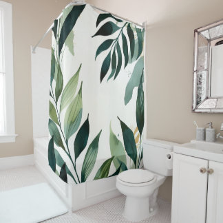 Emerald Green & Gold Botanical Shower Curtain Duschvorhang