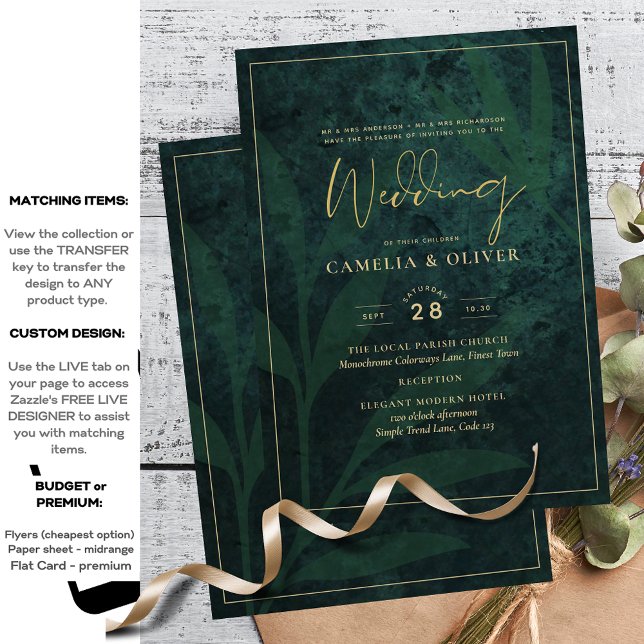 Emerald Green Gold Budget Einladung zur Hochzeit (Von Creator hochgeladen)