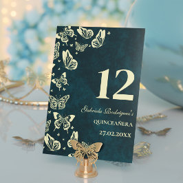 Emerald Green Gold Butterfliegen Quinceañera Sitzp Tischnummer