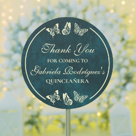 Emerald Green Gold Butterflies 15. Quinceañera Runder Aufkleber