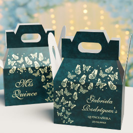 Emerald Green Gold Butterfly 15 Años Mis Quince Geschenkschachtel