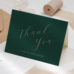 Emerald Green Gold Calligraphy Wedding Vielen Dank Karte