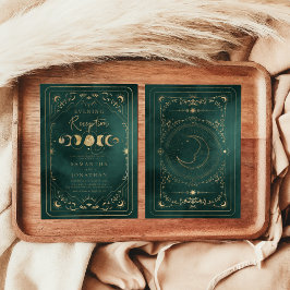 Emerald Green Gold Celestial Wedding Reception Einladung