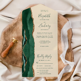 Emerald Green Gold Champagne Meal Options Wedding All In One Einladung