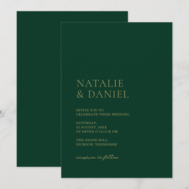 Emerald Green & Gold Chic Wedding Einladung (Vorne/Hinten)
