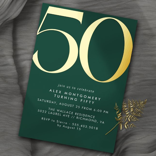 Emerald Green + Gold | Cool Modern 50th Birthday Folieneinladung (Von Creator hochgeladen)