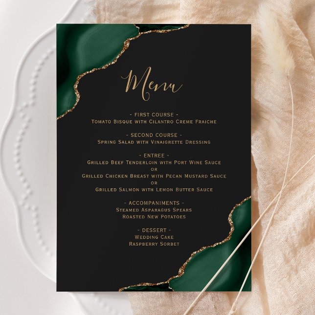 Emerald Green Gold Dark Wedding Menu Menükarte (Von Creator hochgeladen)