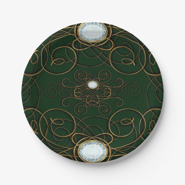 Emerald Green & Gold Diamond Jubiläum Party Pappteller (Vorderseite)