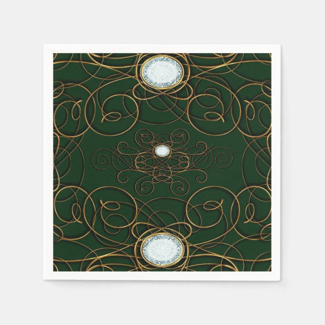 Emerald Green & Gold Diamond Jubiläum Party Serviette (Vorderseite)