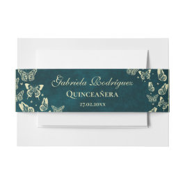 Emerald Green Gold Elegant Butterfly Quinceñera Einladungsbanderole