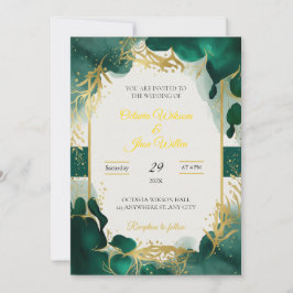 Emerald Green & Gold Elegant Wedding Invitation