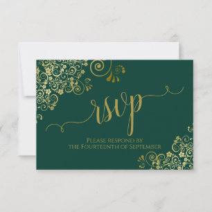 Emerald Green & Gold Elegante Calligrafy Wedding RSVP Karte