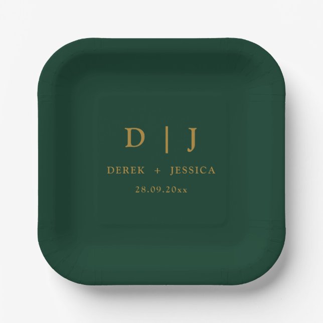 Emerald Green & Gold Elegante Luxury Wedding Pappteller (Vorderseite)