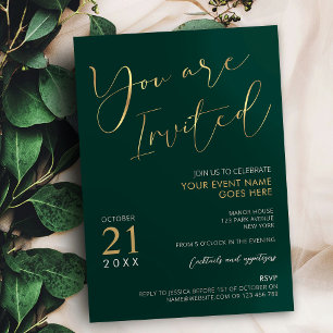 Emerald Green & Gold Elegante Script Company Event Einladung