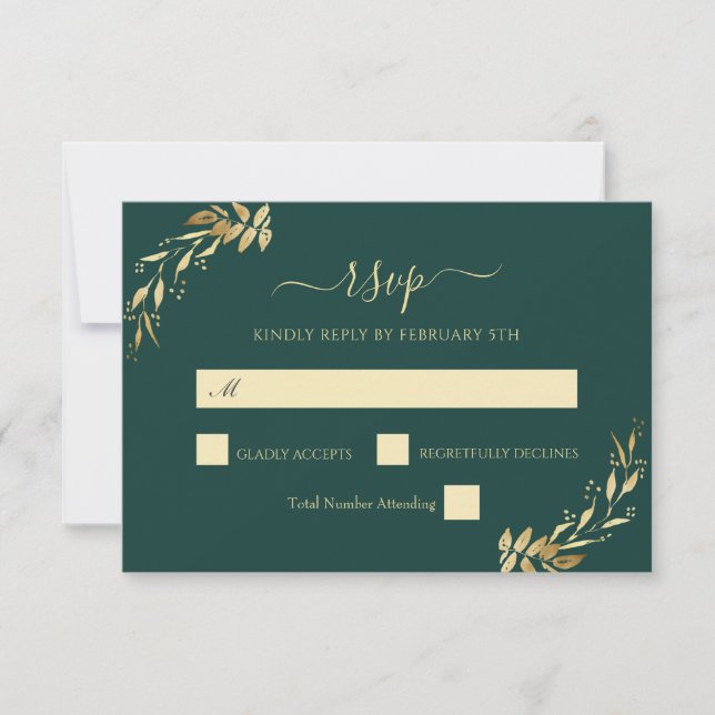 Emerald Green Gold Eucalyptus Foliage mariage RSVP (Devant)