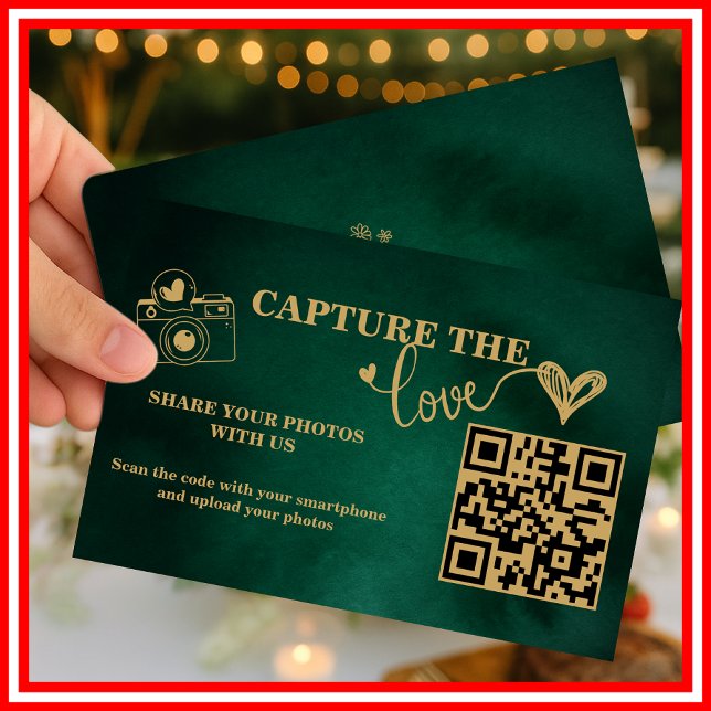 Emerald Green & Gold fangen die Liebe QR Hochzeit  Begleitkarte (Von Creator hochgeladen)