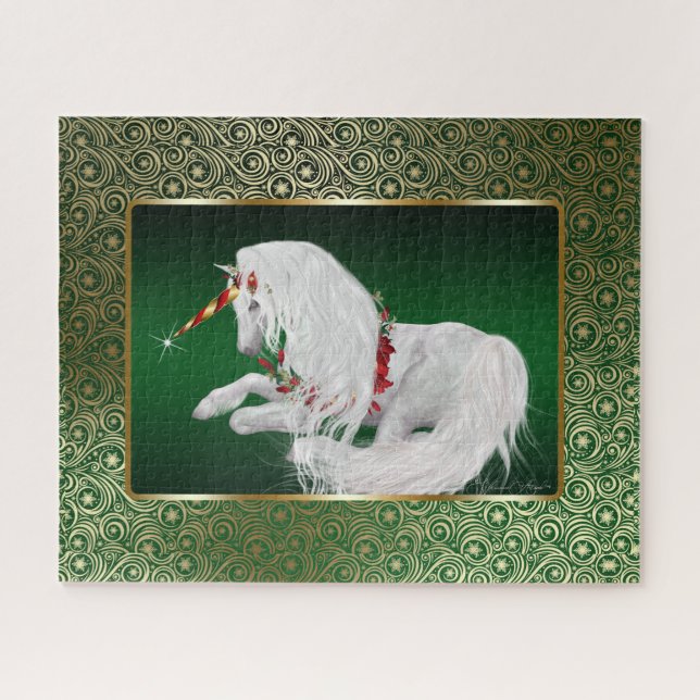 Emerald Green Gold Fantasy Holiday Unicorn (Horizontal)