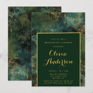 Emerald Green & Gold Fleck Bridesmaids Luncheon Einladung