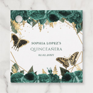 Emerald Green Gold Floral Elegante Quinceanera Geschenkanhänger