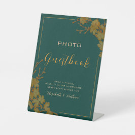 Emerald Green & Gold Floral Foto Guestbook Sockelschild