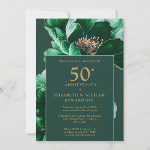 Emerald Green Gold Floral Modern 50 Jahre Jubiläum Einladung