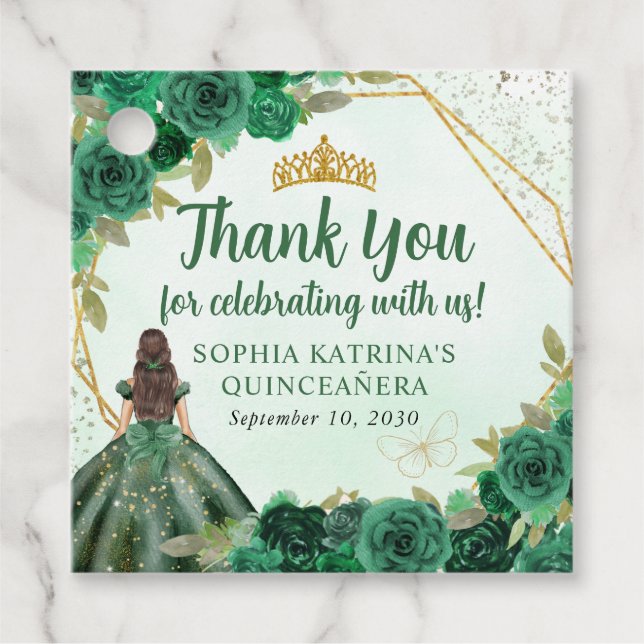 Emerald Green Gold Floral Princess Crown Vielen Da Geschenkanhänger (Vorderseite)