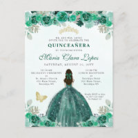 Emerald Green Gold Floral Princess Quinceañera