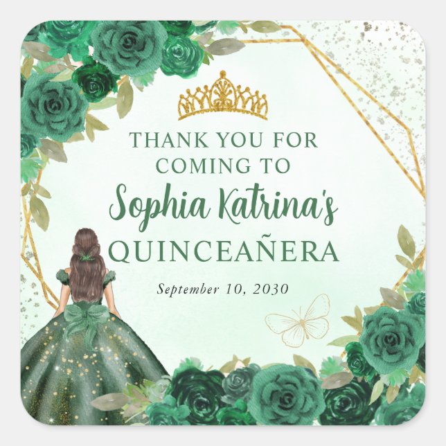 Emerald Green Gold Floral Prinzessin Tiara Vielen  Quadratischer Aufkleber (Vorderseite)