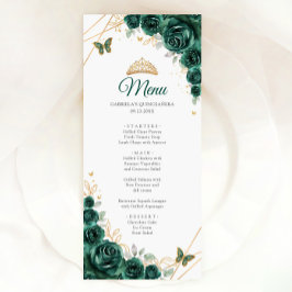 Emerald Green Gold Floral Quinceanera Menükarte